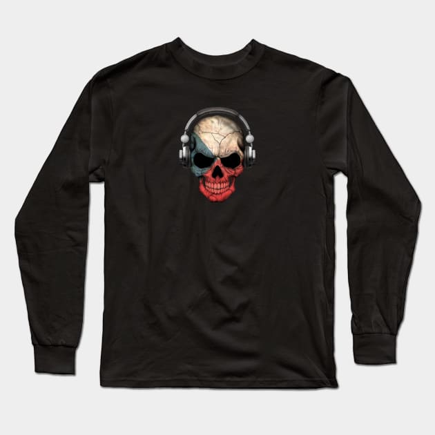 Dark Skull Deejay with Czech Flag Long Sleeve T-Shirt by jeffbartels